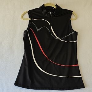 Stylish‎ Black Sleeveless Top with Red and White Accents